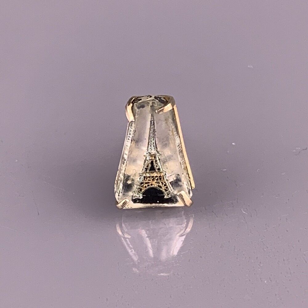 Reverse Carved Eiffel Tower Tie Tack Pin Lucite Gray Paris France Swank Vintage